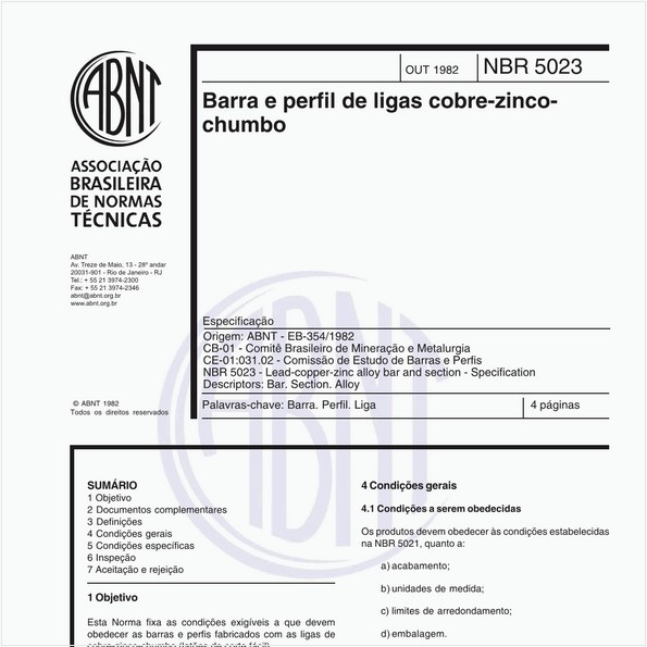 ABNT NBR 5023 NBR5023 Barra e perfil de ligas cobre-zinco-chumbo