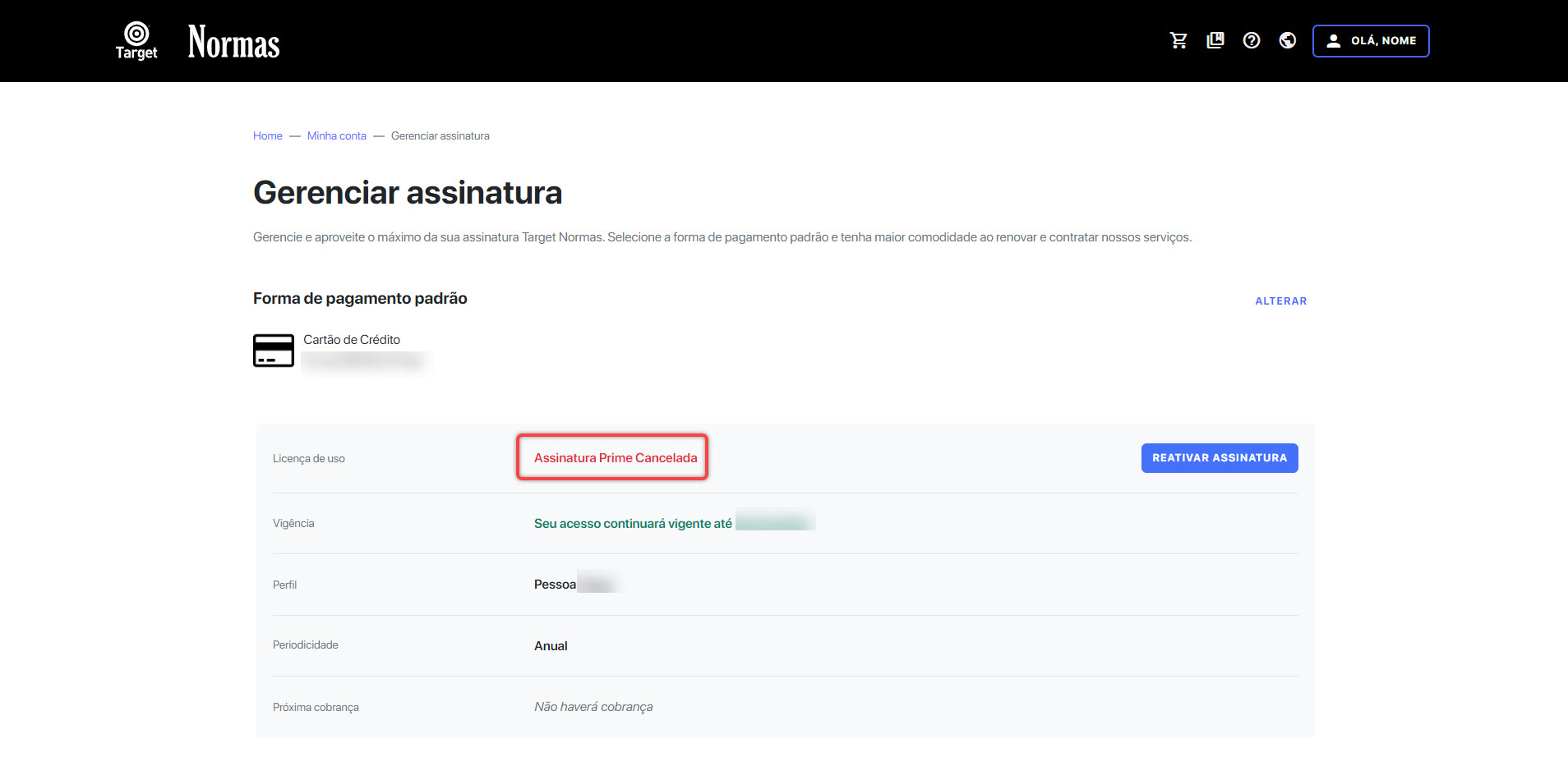 Assinatura Prime cancelada