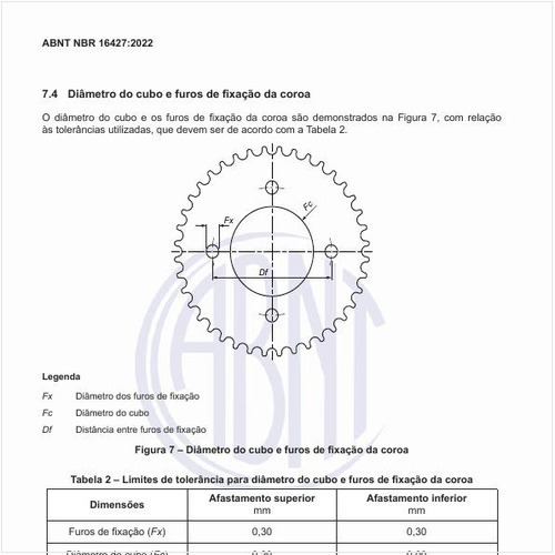 Quais são os limites de tolerância para diâmetro do cubo e furos de fixação da coroa?