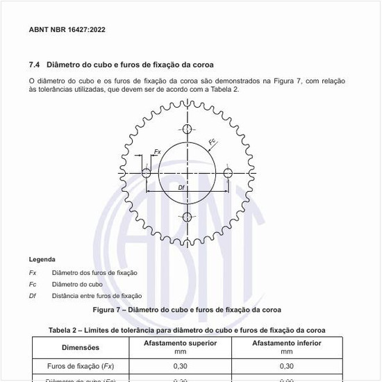 Quais são os limites de tolerância para diâmetro do cubo e furos de fixação da coroa?