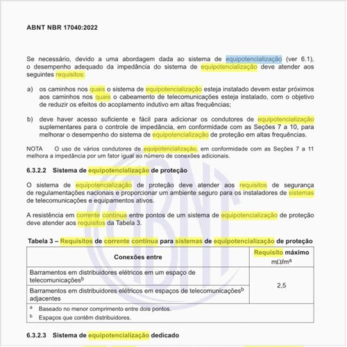 Quais são os requisitos de corrente contínua para sistemas de equipotencialização de proteção?