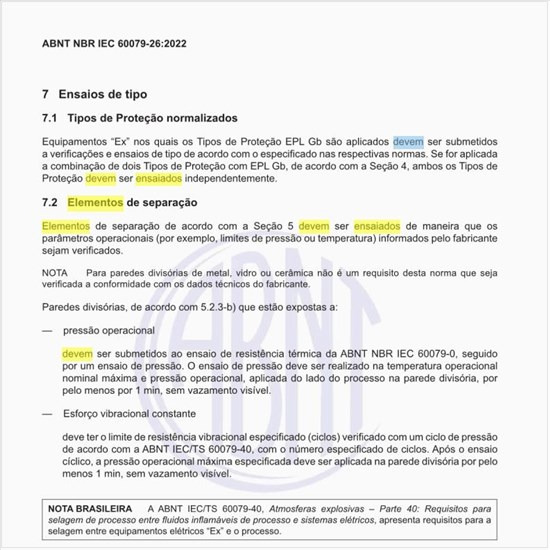 Como devem ser ensaiados os elementos de separação?