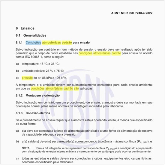 Quais são as condições atmosféricas padrão para o ensaio?