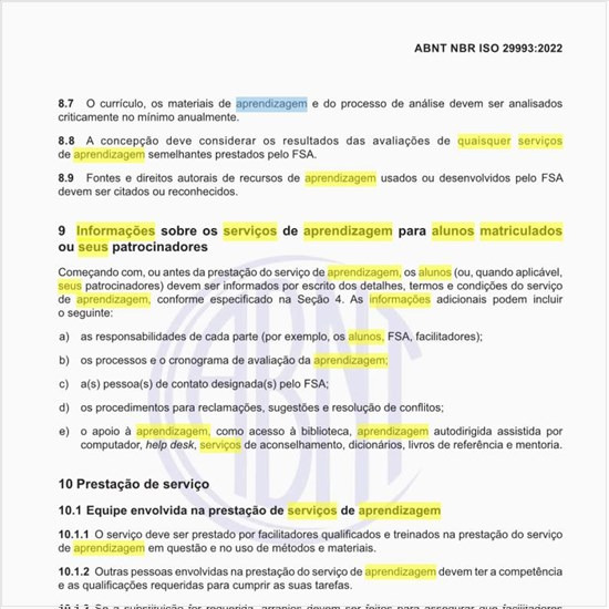 Quais são as informações sobre os serviços de aprendizagem para alunos matriculados ou seus patrocinadores?