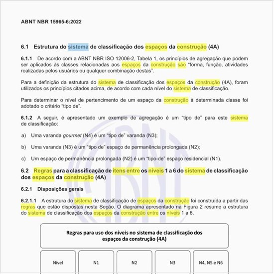Quais são as regras para a classificação de itens entre os níveis 1 a 6 do sistema de classificação dos espaços da construção (4A)?