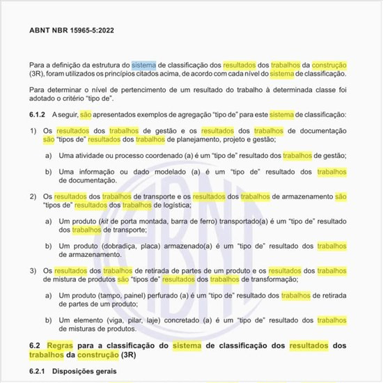 Quais são as regras para a classificação do sistema de classificação dos resultados dos trabalhos da construção (3R)?