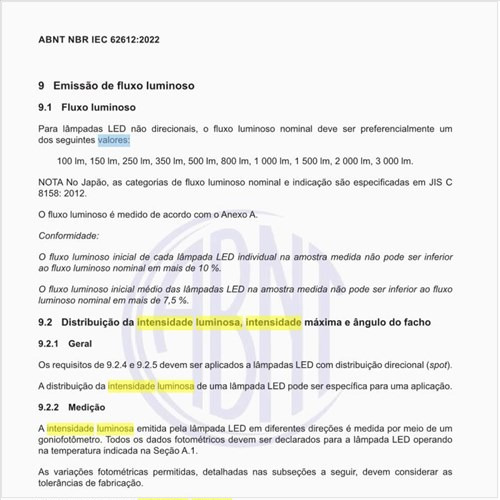 Qual o valor de intensidade luminosa máxima?