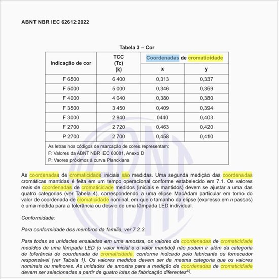 Quais são as coordenadas de cromaticidade padronizadas?