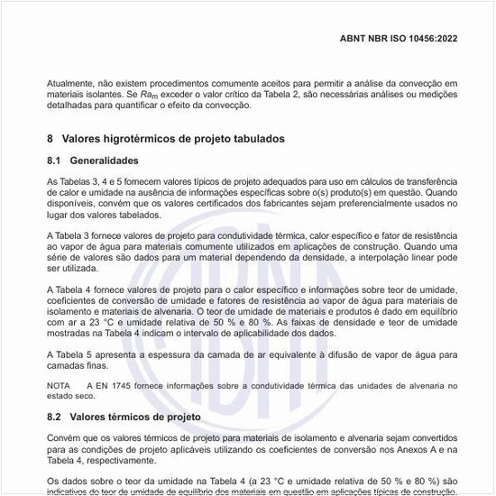 Quais são os valores higrotérmicos de projeto tabulados?