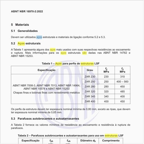 Quais são os aços para perfis de estruturas LSF?