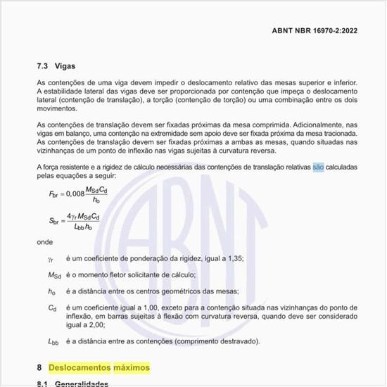 Quais são os valores máximos para os deslocamentos verticais (flechas) e horizontais?