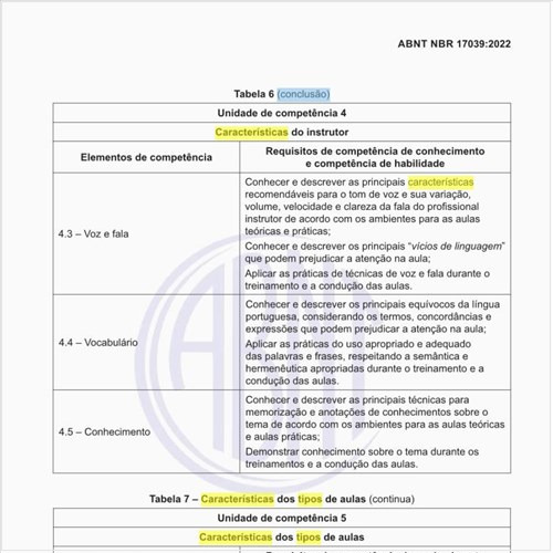 Quais são as características dos tipos de aulas?