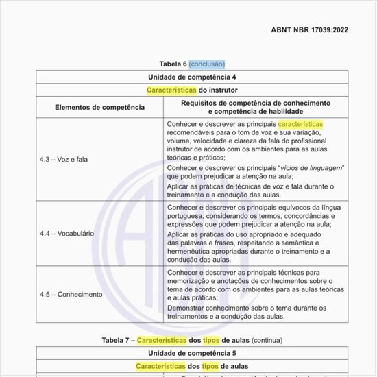 Quais são as características dos tipos de aulas?