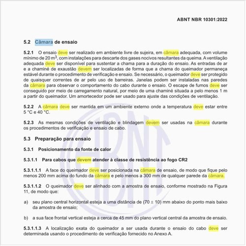 Como deve ser a câmara de ensaio?