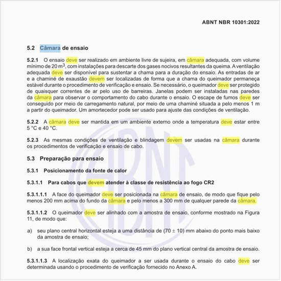 Como deve ser a câmara de ensaio?