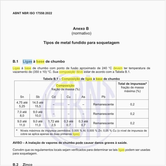 Qual deve ser a composição de ligas à base de chumbo?