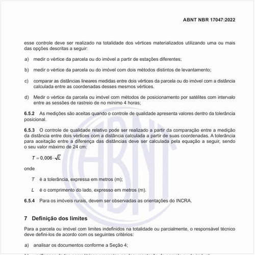 Qual a equação para calcular a tolerância para aceitação entre a diferença das distâncias?