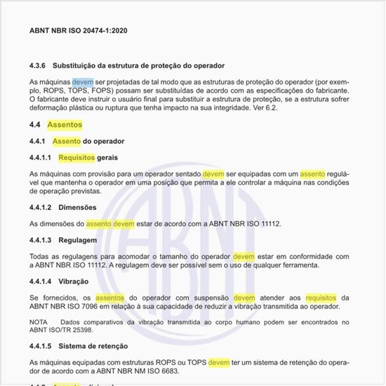Quais devem ser os requisitos do assento do operador?