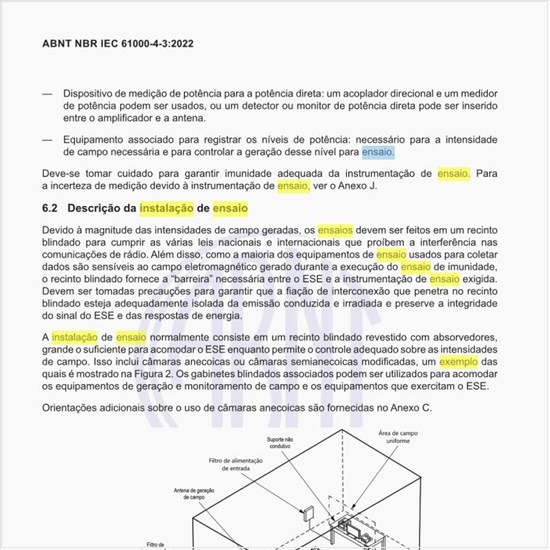 Qual seria um exemplo de instalação de ensaio adequada?