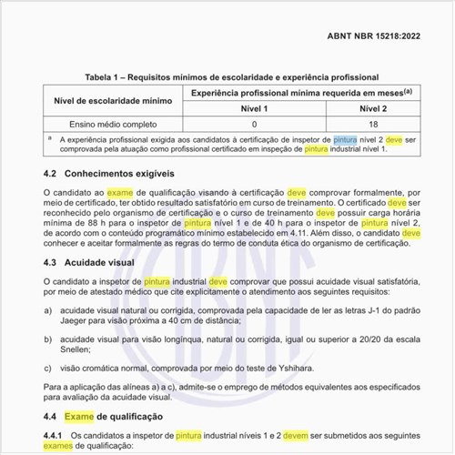 Como deve ser feito o exame de qualificação dos inspetores de pintura industrial?