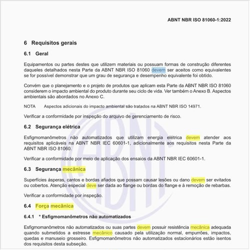 Qual deve ser a força mecânica nos esfigmomanômetros não automatizados?