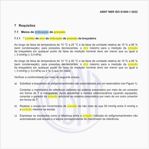 Quais os limites de erro da indicação de pressão da braçadeira?