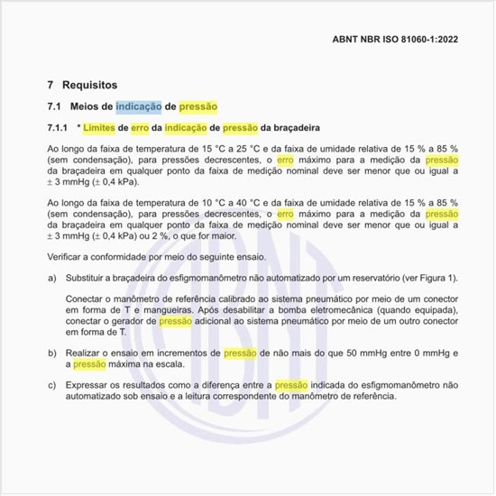 Quais os limites de erro da indicação de pressão da braçadeira?
