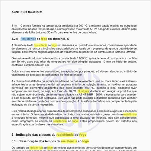 Qual é a classificação de resistência ao fogo em chaminés?