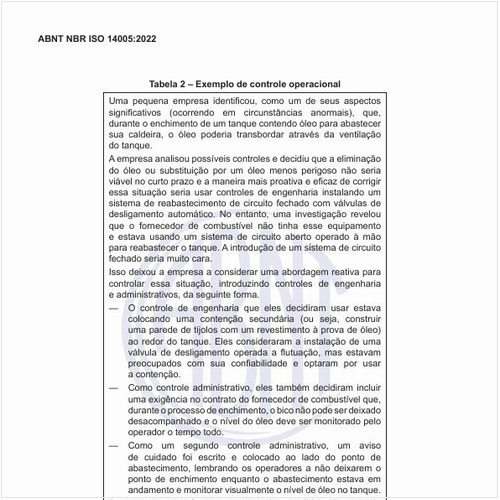 Como pode ser descrito um exemplo de controle operacional?
