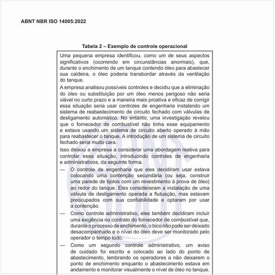 Como pode ser descrito um exemplo de controle operacional?