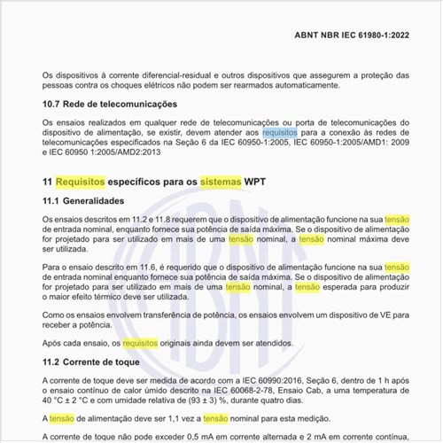 Quais são os requisitos específicos para os sistemas WPT?