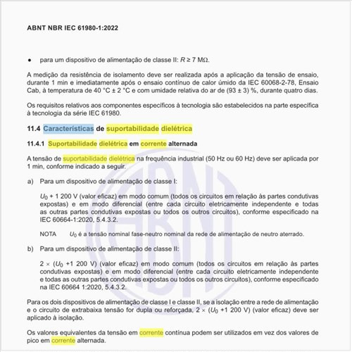 Qual é a característica da suportabilidade dielétrica em corrente alternada?