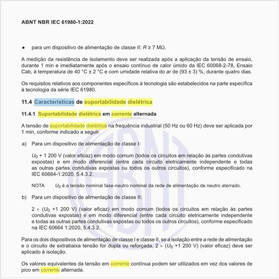 Qual é a característica da suportabilidade dielétrica em corrente alternada?