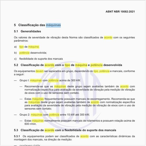 Como deve ser a classificação de acordo com o tipo de máquina e potência desenvolvida?