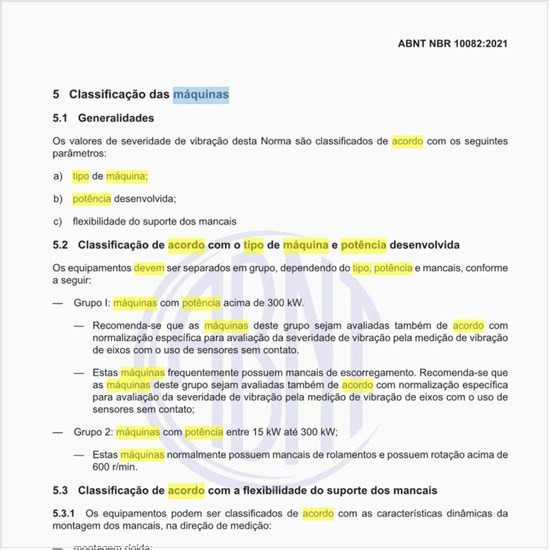 Como deve ser a classificação de acordo com o tipo de máquina e potência desenvolvida?