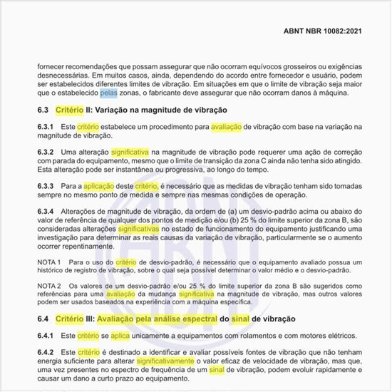 Onde se aplica o critério de avaliação pela análise espectral do sinal de vibração?
