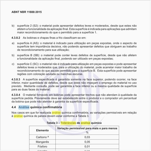 Quais são as tolerâncias de análise química?