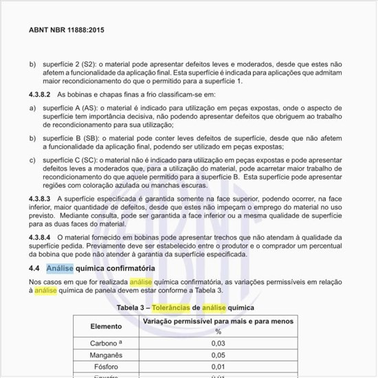 Quais são as tolerâncias de análise química?