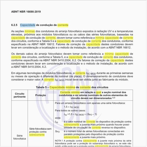 Qual a capacidade mínima de corrente dos circuitos?
