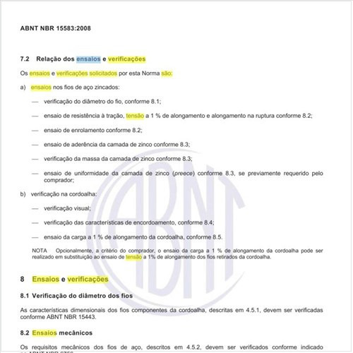 Quais são os ensaios e verificações solicitados pela norma?