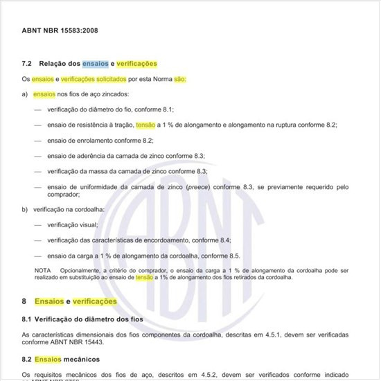 Quais são os ensaios e verificações solicitados pela norma?