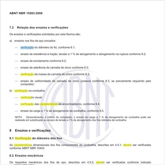 Como deve ser realizada a verificação das características de encordoamento?