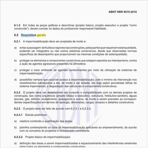 Quais são os requisitos gerais da impermeabilização?