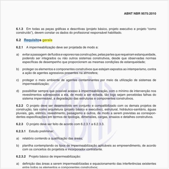 Quais são os requisitos gerais da impermeabilização?