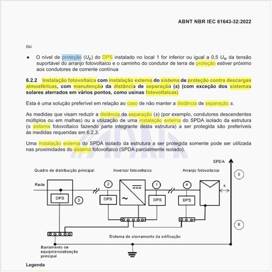 Como é a instalação de DPS no caso de uma instalação fotovoltaica com instalação externa do sistema de proteção contra descargas atmosféricas, com manutenção da distância de separação (s)?