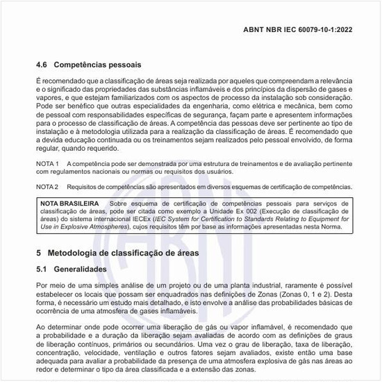 Qual é a metodologia de classificação de áreas?