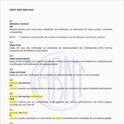 O que representa a pressão de teste admissível (PTA)?