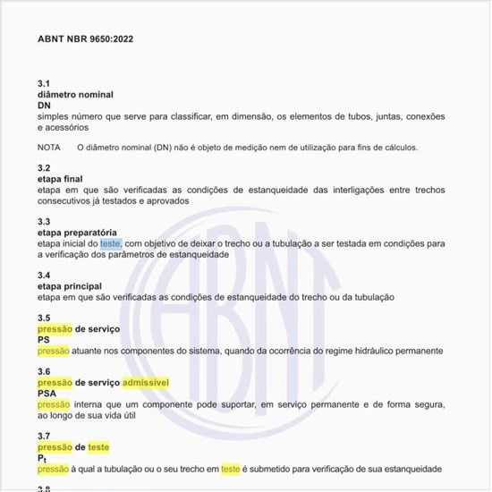 O que representa a pressão de teste admissível (PTA)?