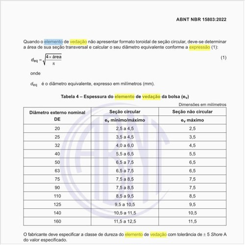 Quais são as espessuras do elemento de vedação da bolsa?