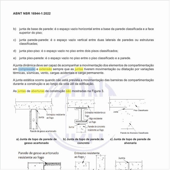 Quais são os exemplos de aberturas de juntas de construção?